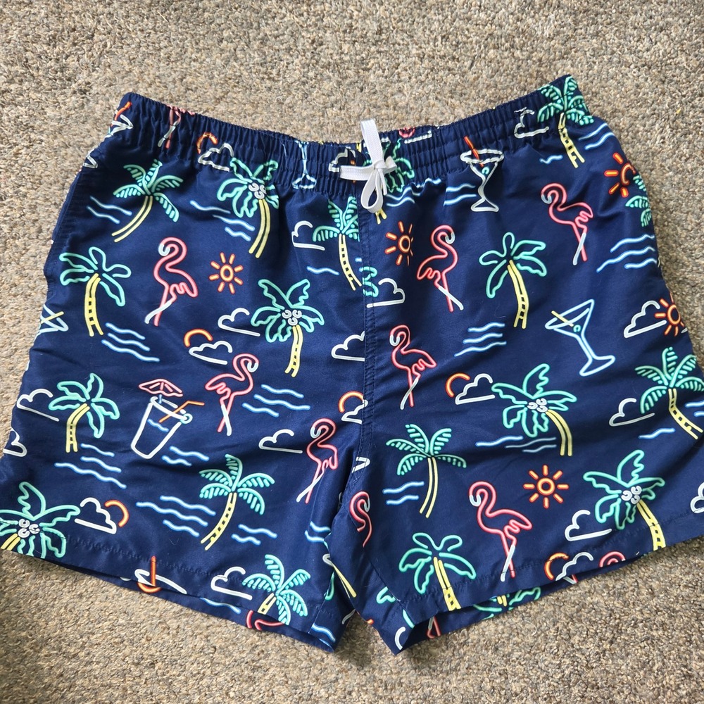 Chubbies Mens Neon Flamingo Palm Tree Swim Trunks Navy Blue XL 5.5 Inch Inseam